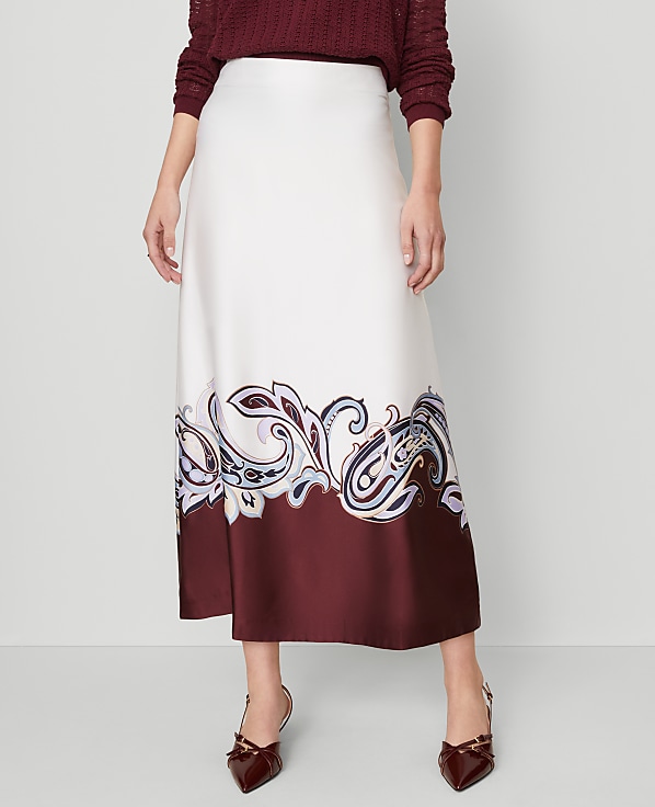 Petite Paisley Satin Midi Skirt