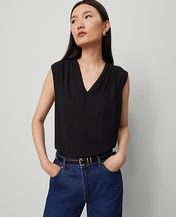 Petite Mixed Media V-Neck Top