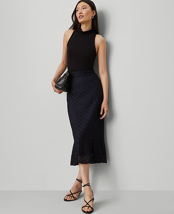 Petite Lace Flounce Midi Skirt