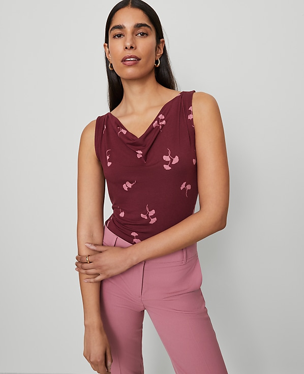 Petite Floral Draped Cowl Neck Top