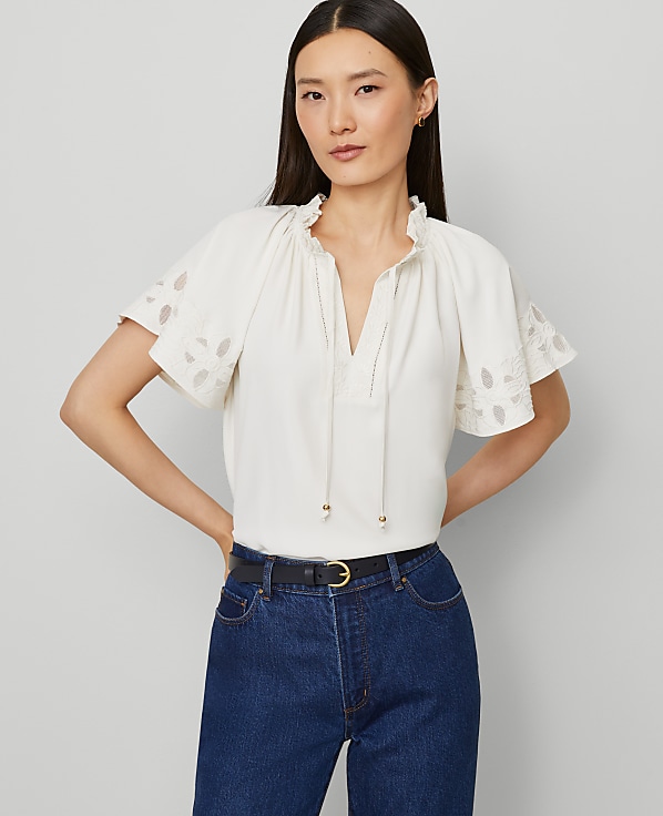 Tie Neck Ruffle Popover