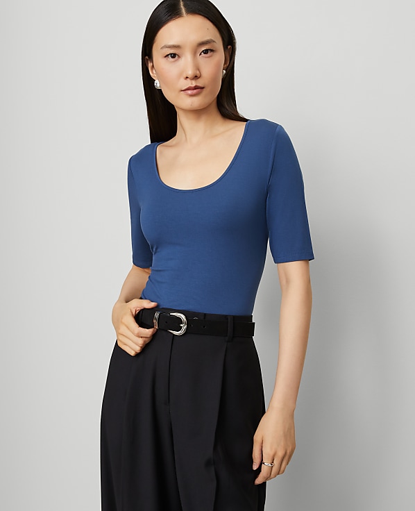 Scoop Neck Elbow Sleeve Tee