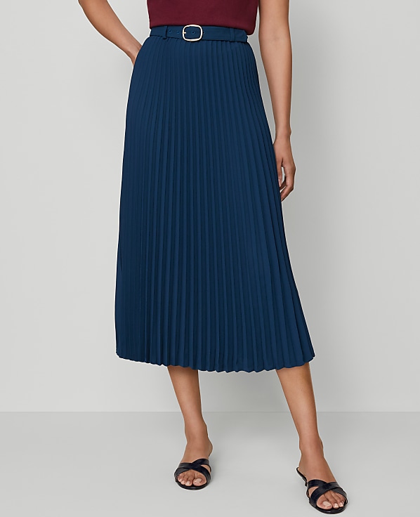 Petite Belted Pleated Midi Skirt