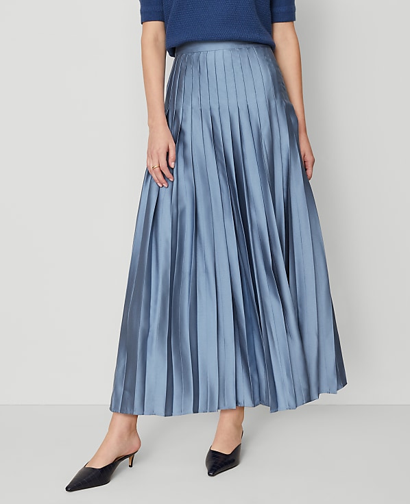 Satin Pleated Midi Skirt