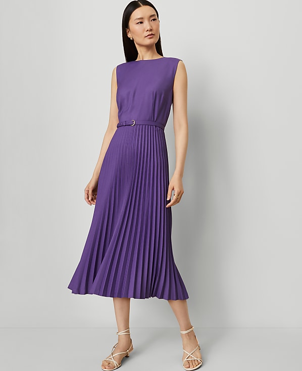 Belted Pleated Midi Dress