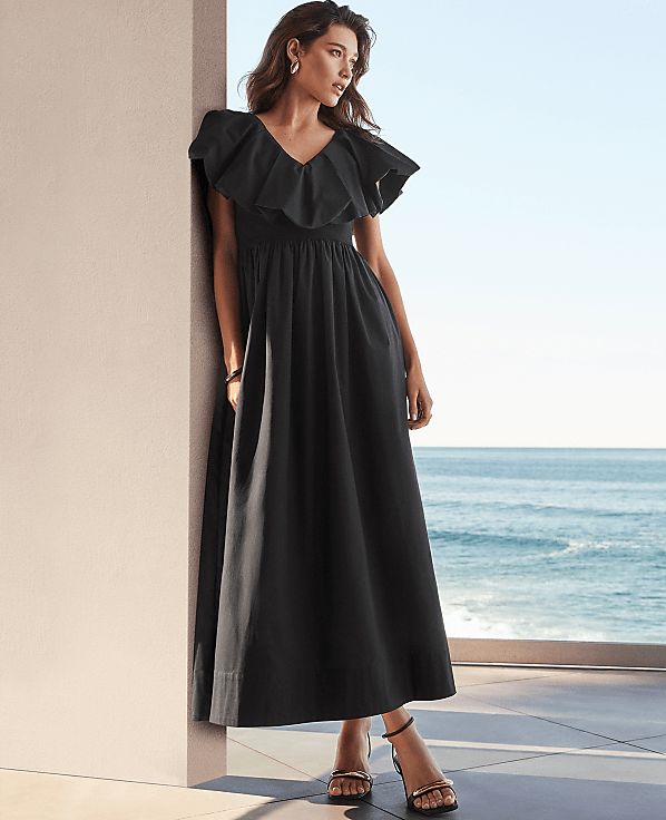 Ruffle Collar Maxi Flare Dress