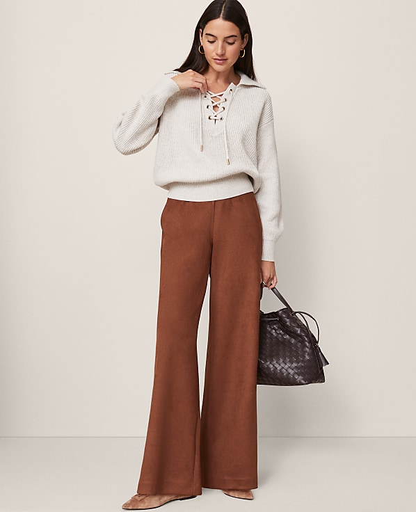 Weekend Easy Wide-Leg Pant in Faux Suede