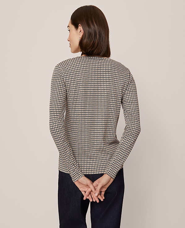 Petite Houndstooth Crew Neck Top