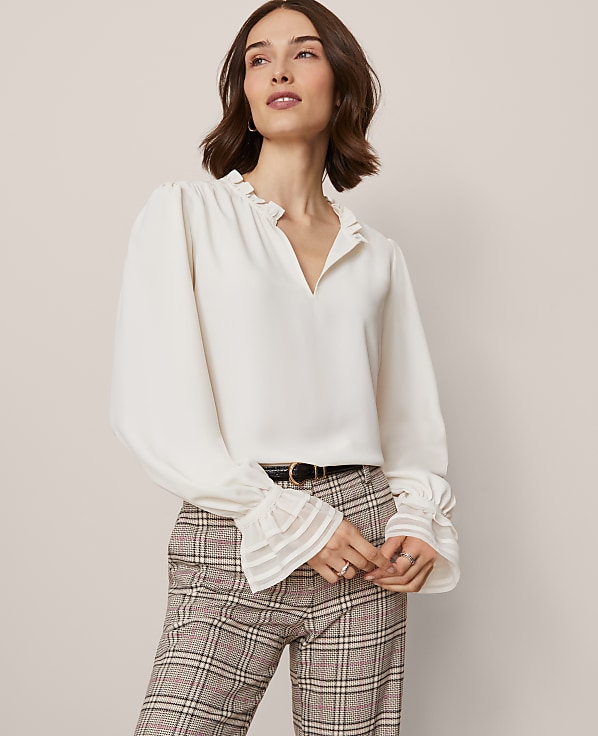 Petite Ruffle Neck Blouse