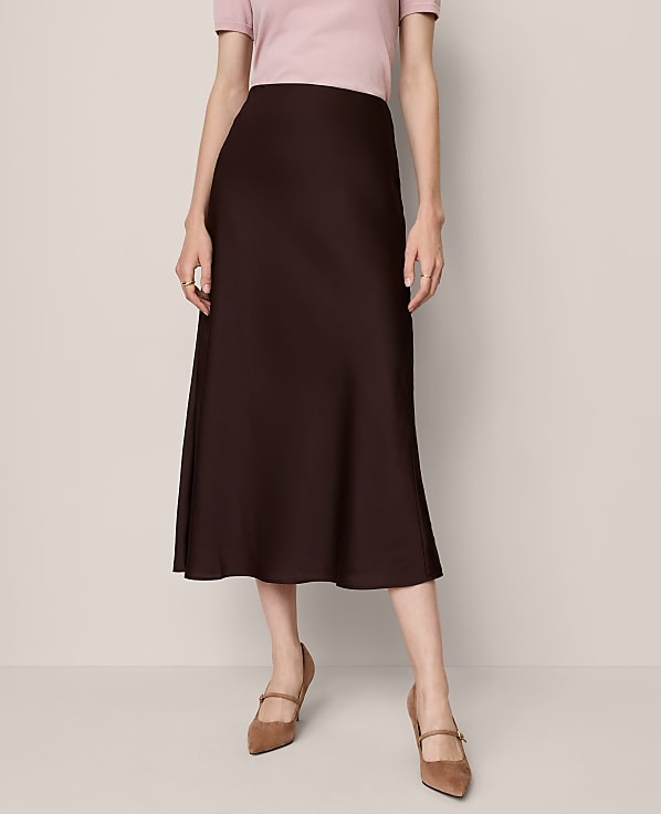 Satin Bias Midi Slip Skirt