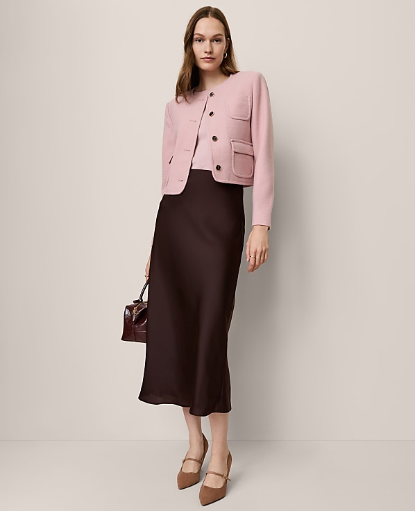 Satin Bias Midi Slip Skirt