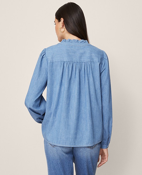 Weekend Chambray Ruffle Collar Popover