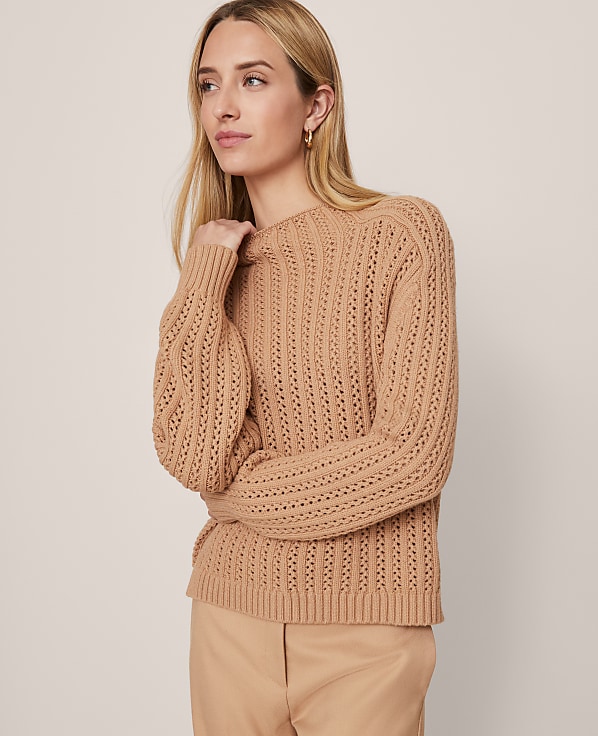Petite Pointelle Mock Neck Sweater
