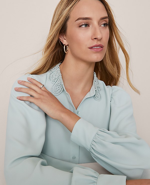 Lace Collar Blouson Sleeve Shirt