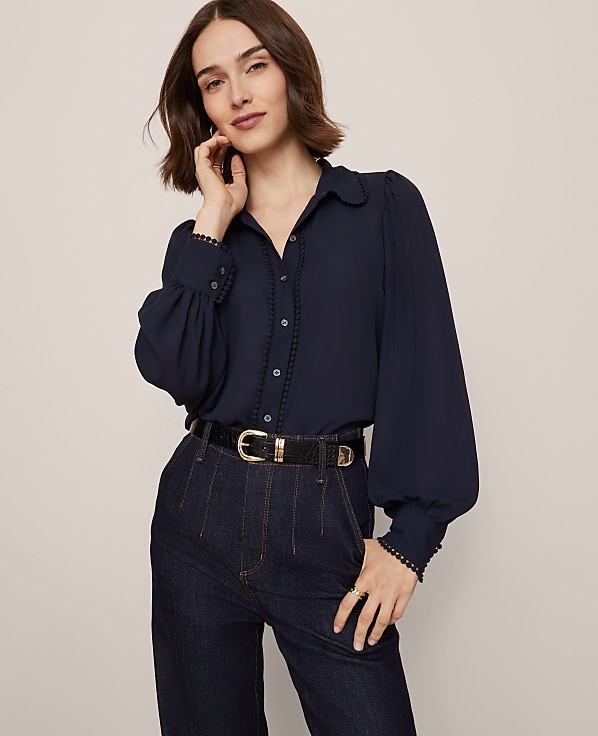 Bobble Trim Collared Shirt