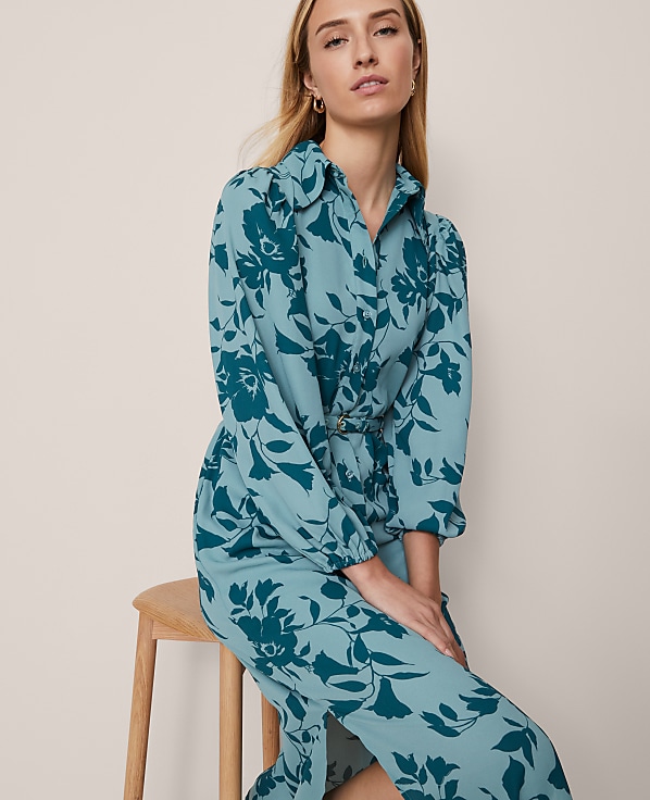 Floral Belted Midi Shirtdress