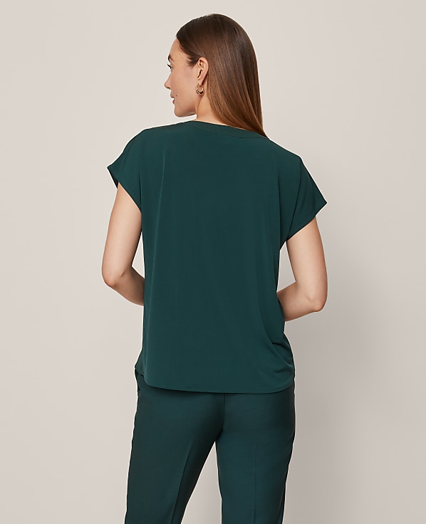 Petite Mixed Media Pleat Front Top