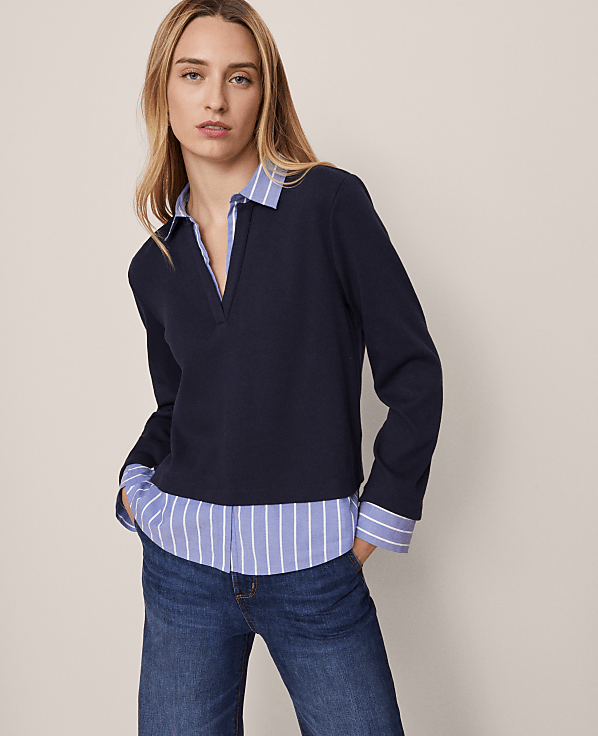 Petite Weekend Collection Layered Mix Media Top