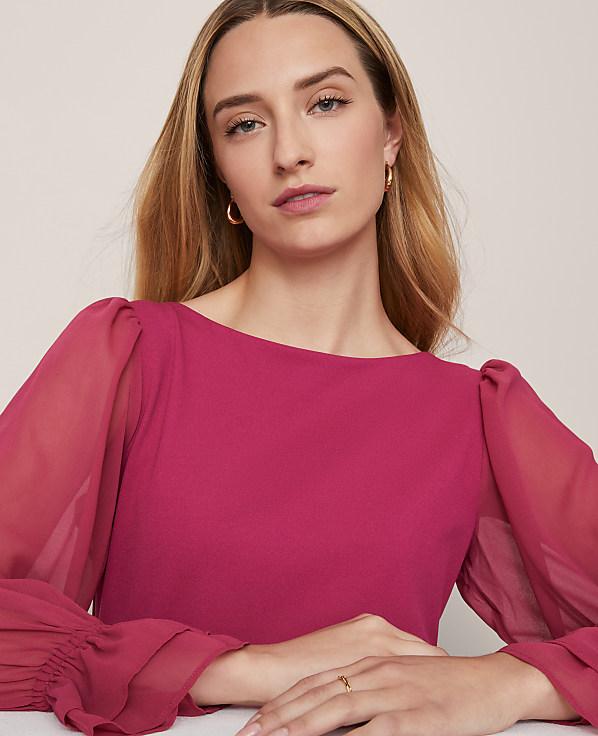 Mixed Media Pleated Sleeve Top