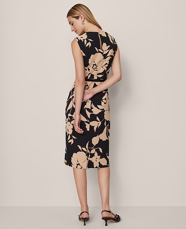Floral Twist Neck Midi Sheath Dress