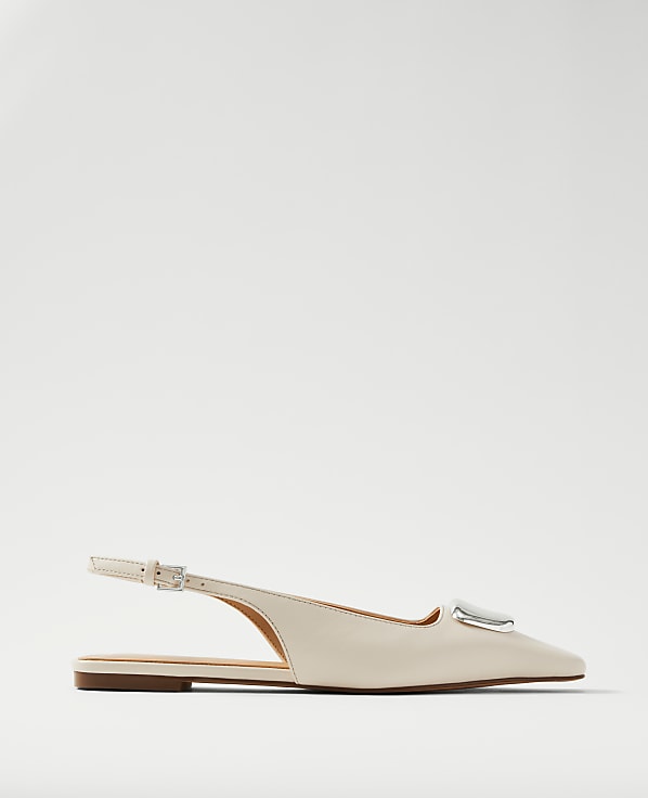 Weekend Hardware Embellished Leather Slingback Flat