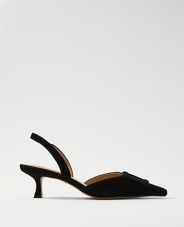 Pointy Toe Buckle Suede Slingback Pump