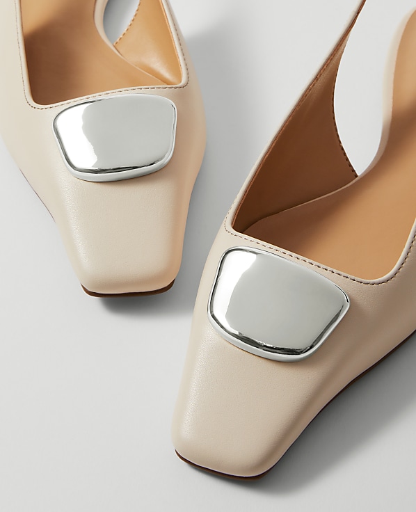 Weekend Hardware Embellished Leather Slingback Flat