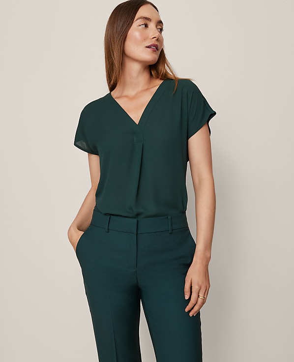 Petite Mixed Media Pleat Front Top