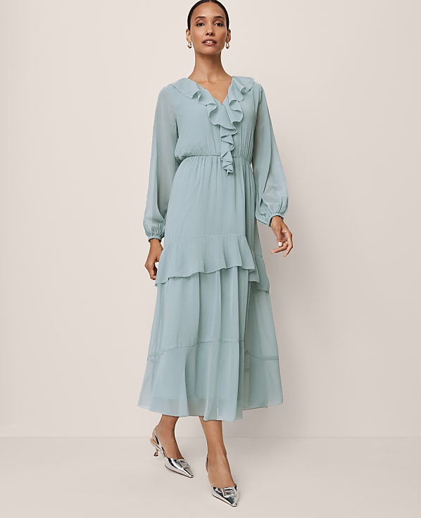 V-Neck Ruffle Maxi Dress