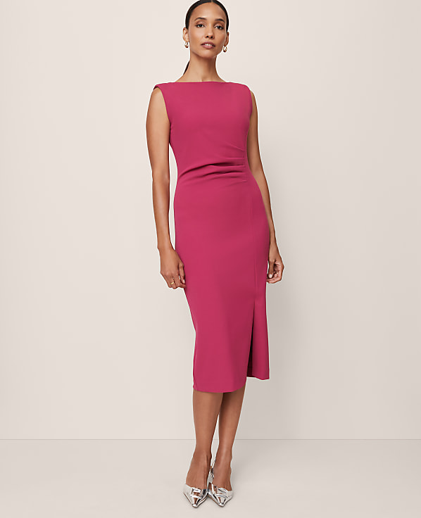 Petite Gathered Midi Sheath Dress
