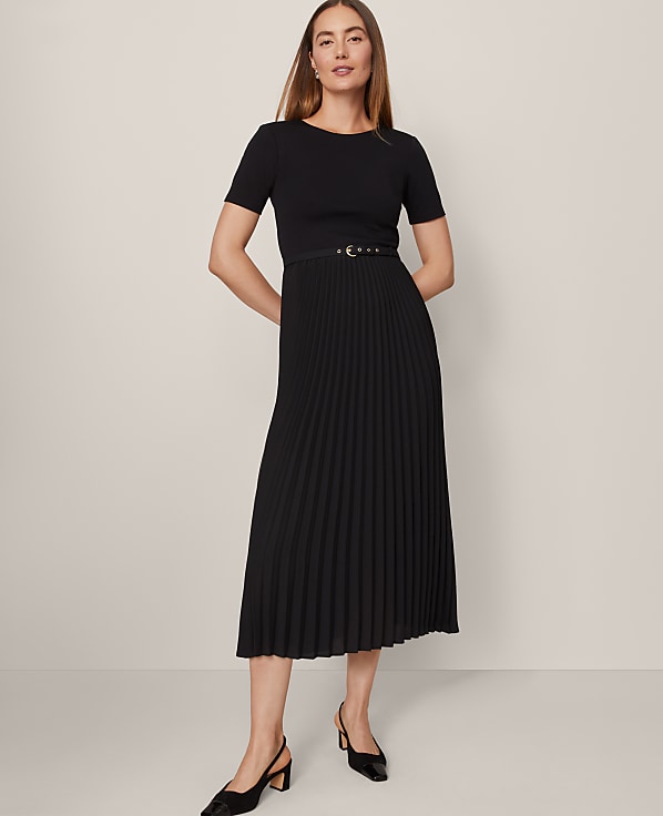 Belted Pleated Midi Dress