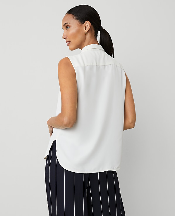 Petite Shirred Yoke Sleeveless Shirt