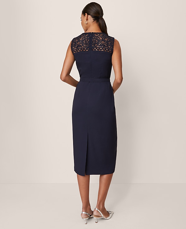 Petite Lace Trim Satin Midi Dress