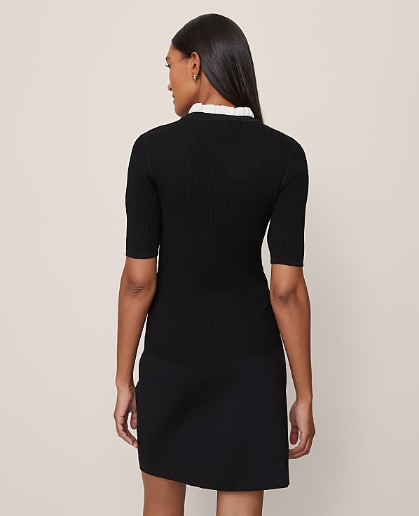 Ruffle Neck Ribbed Sweater