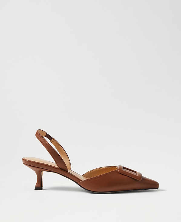 Pointy Toe Buckle Leather Slingback Pump