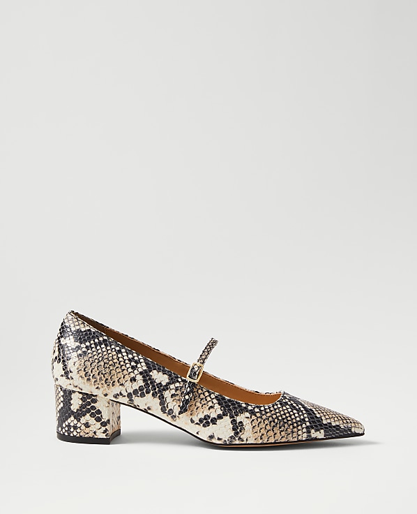 Snake Print Pointy Toe Block Heel Pump