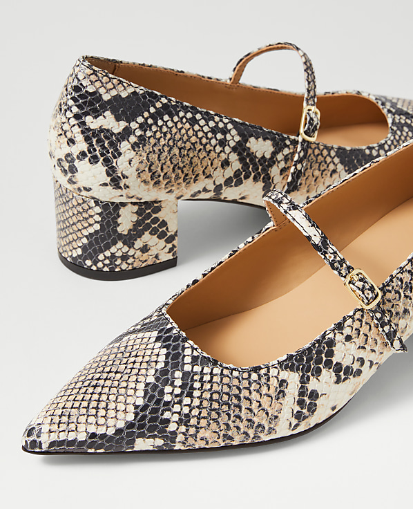 Snake Print Pointy Toe Block Heel Pump