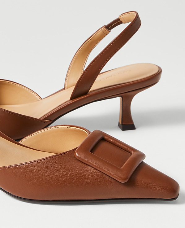 Pointy Toe Buckle Leather Slingback Pump