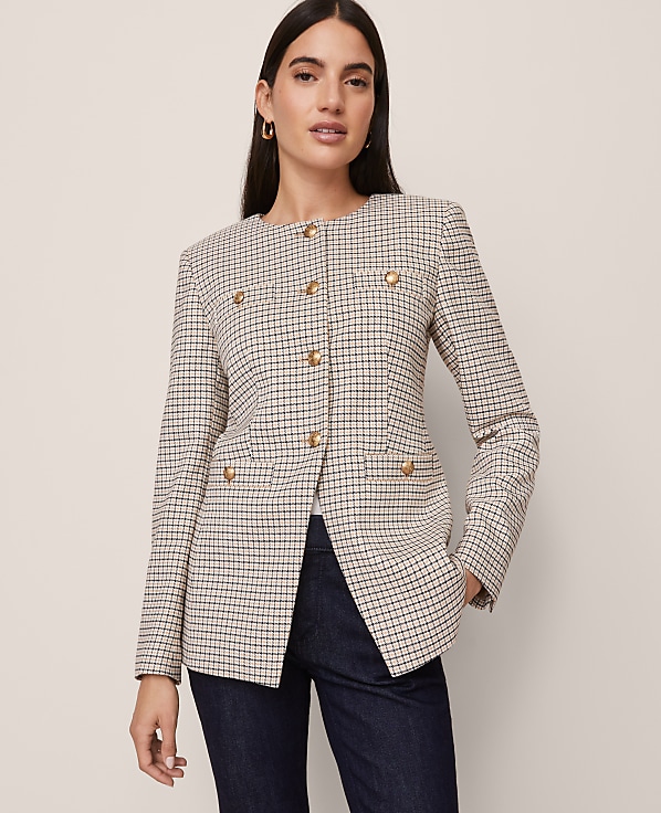 Houndstooth Split Hem Jacket