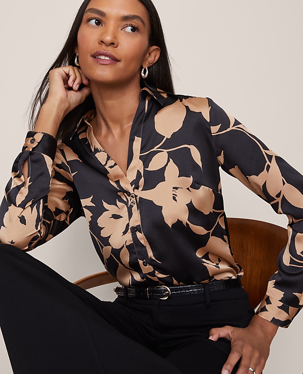 Petite Floral Satin Essential Shirt