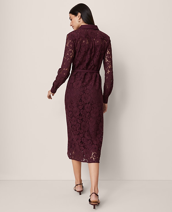 Belted Lace Midi Shirtdress