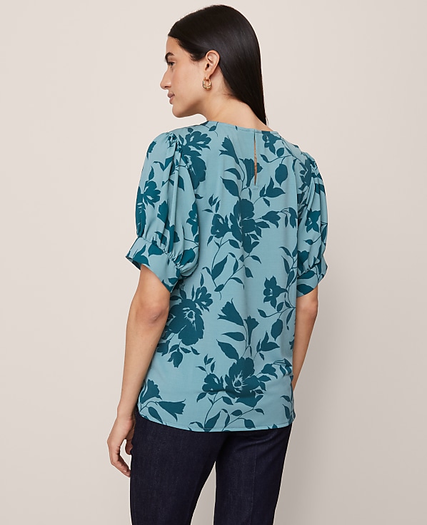 Floral Mixed Media Gathered Sleeve Top
