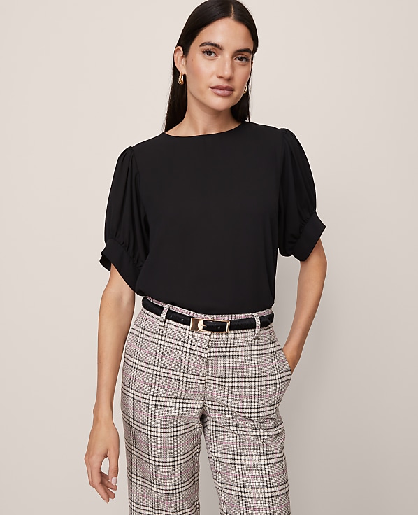 Mixed Media Gathered Sleeve Top