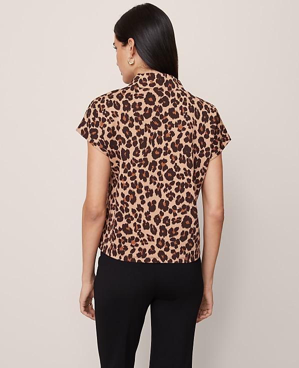 Animal Print Horsebit Mock Neck Top