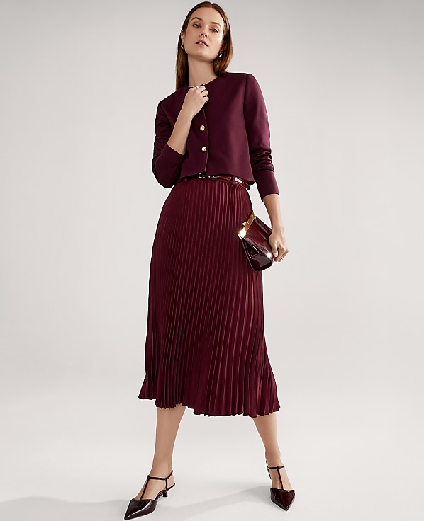 Belted Pleated Midi Skirt