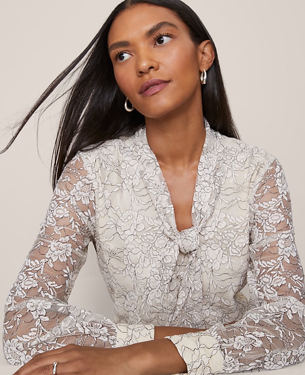 Petite Lace Tie V-Neck Popover