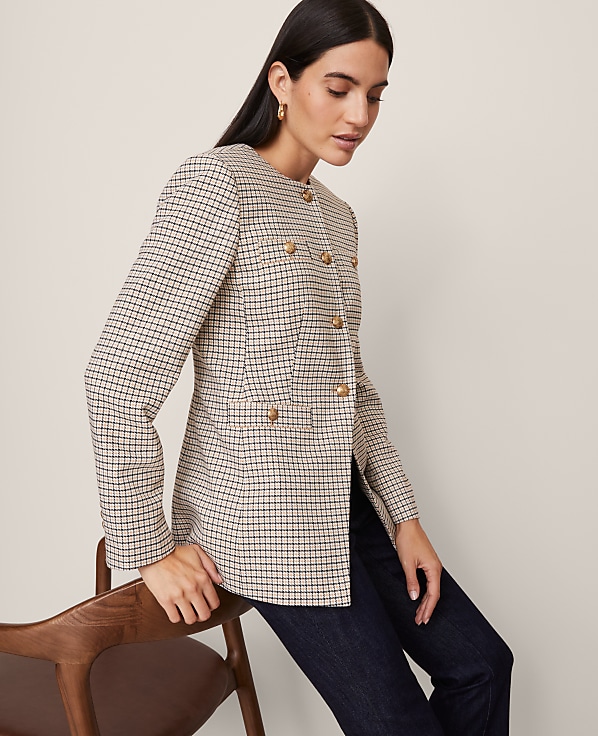 Houndstooth Split Hem Jacket