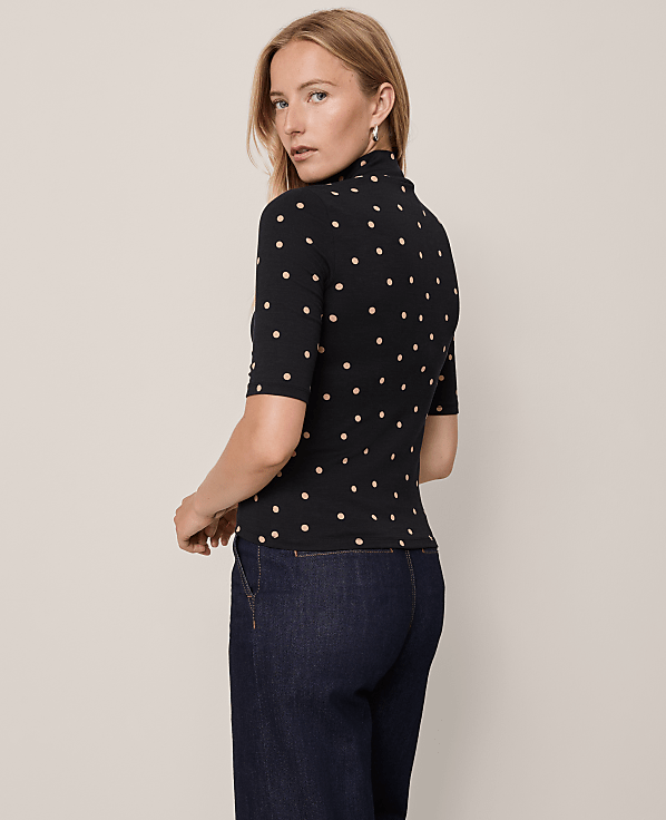 Dotted Mock Neck Elbow Sleeve Top