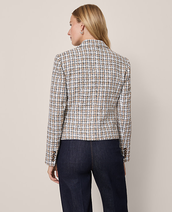 The Petite One Button Fitted Blazer in Tweed