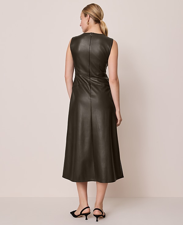 Faux Leather Flare Midi Dress